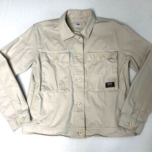 Vans Womens Clark Jacket Medium Cotton Canvas Pockets Woven Coat Cream